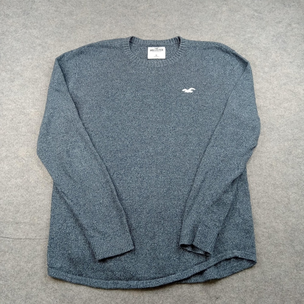 Hollister Sweater Mens XL Blue Solid 100% Cotton Crewneck Knit Pullover